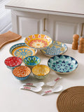 12-Piece Bohemian Dinnerware Set for 4 People, Household Plates Bowls Spoons, Oven/Microwave/Dishwasher Safe
