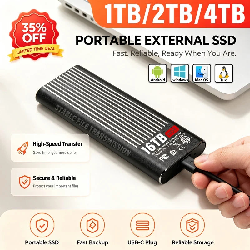 Mini Portable SSD 12TB High‑speed Authentic High‑performance for Desktop PC Mac Surveillance Monitoring Video File Data Storage