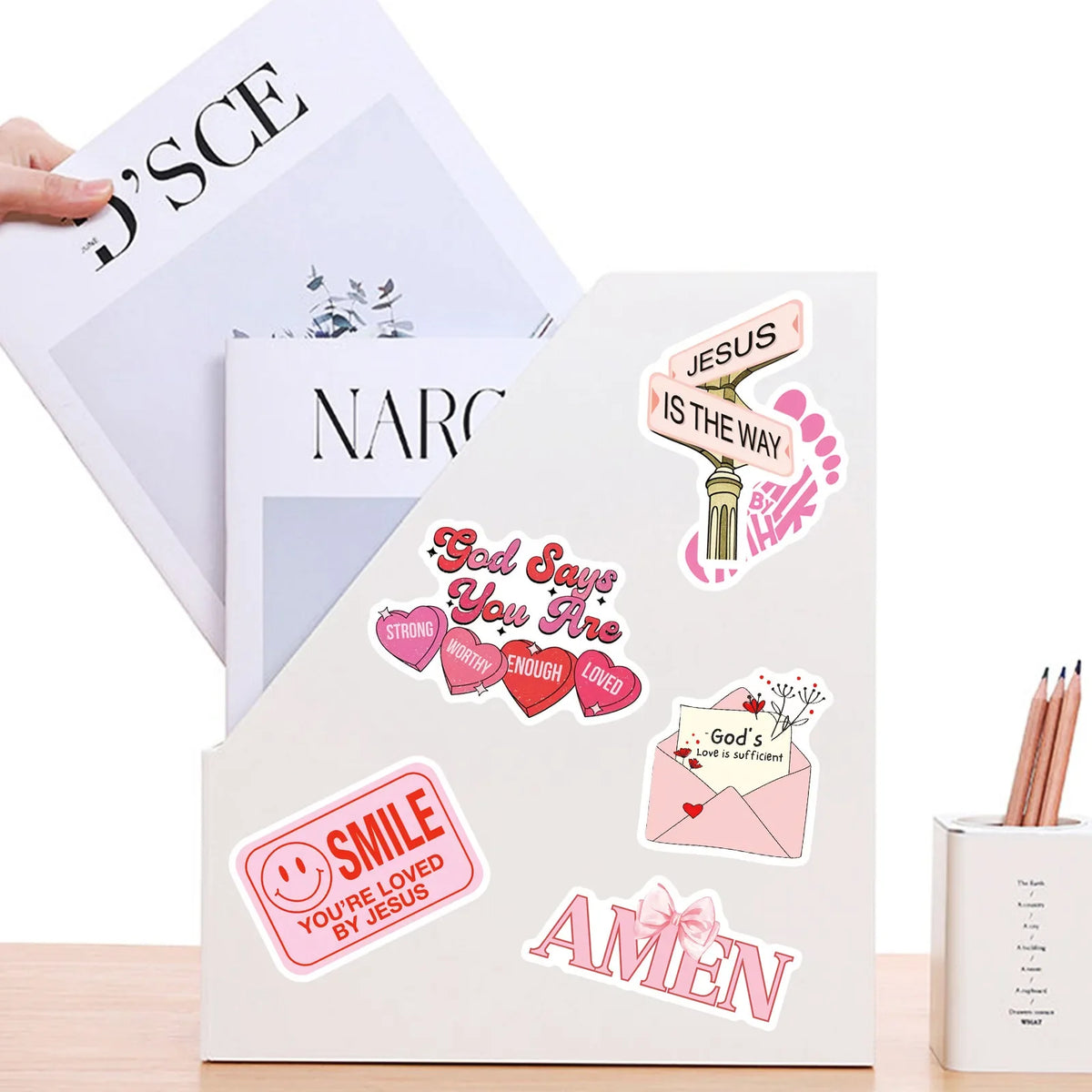 50Pcs  Jesus Phrase Sticker Pack-Graffiti with Biblical Motivational Quotes, Waterproof Decor Stickers