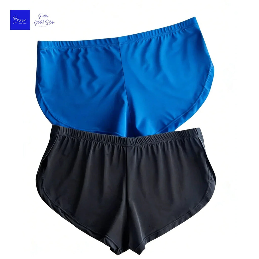 Sexy Men's Ice Silk Split Side Arrow Pants Quick-Dry Breathable Athletic Lounge Shorts Low-Rise Running Underwear Boxershorts