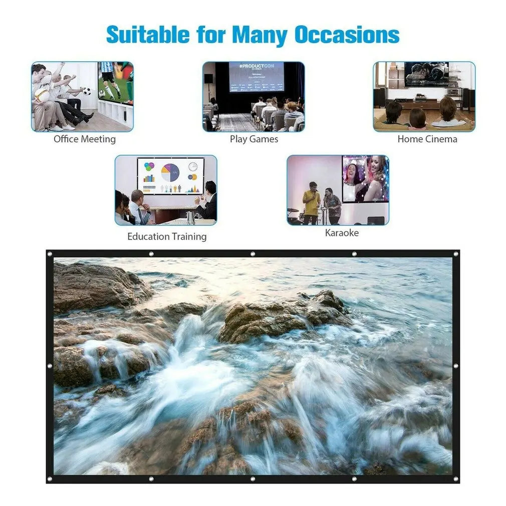 Home office business projector, portable movie screen, 60-133 inches, metal anti light screen hook for daytime viewing