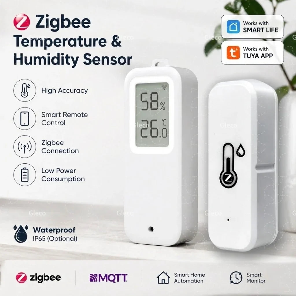 Tuya Zigbee/Wifi Temperature Humdiity Sensor Detector Option Indoor Outdoor Waterproof LCD Thermometer Hygrometer For Alexa Z2M