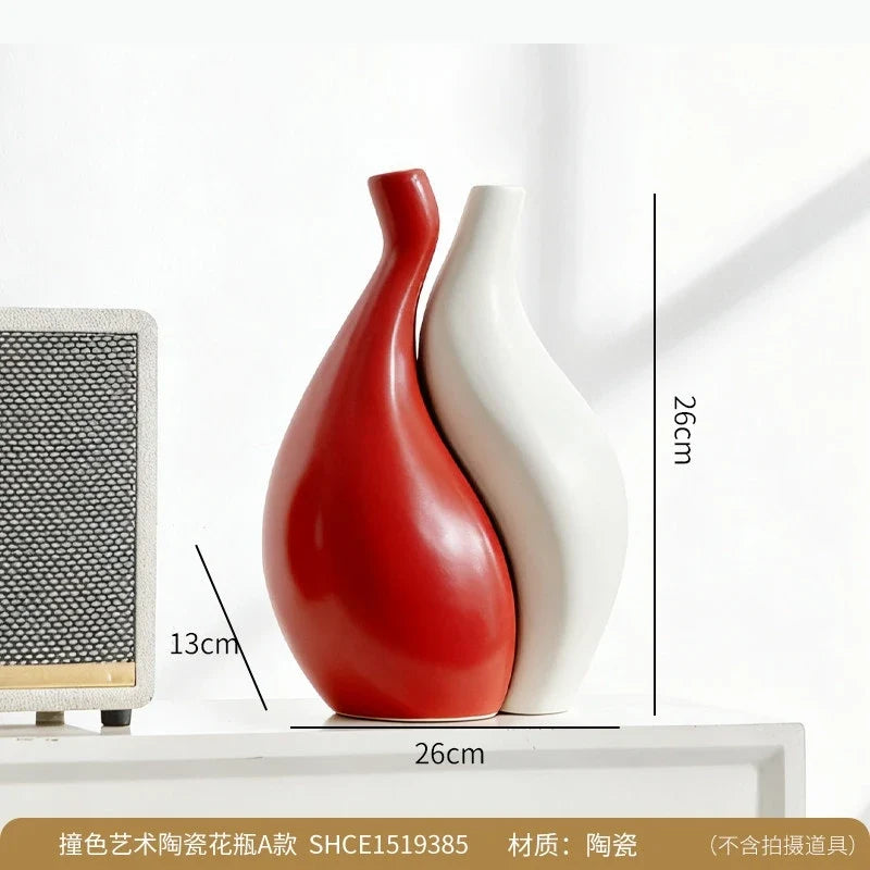 Ceramic Vase Two-piece Assembled Abstract Vase Orange Flowerpot Ceramic Handicraft Home Decoration Accessories Flower Vases