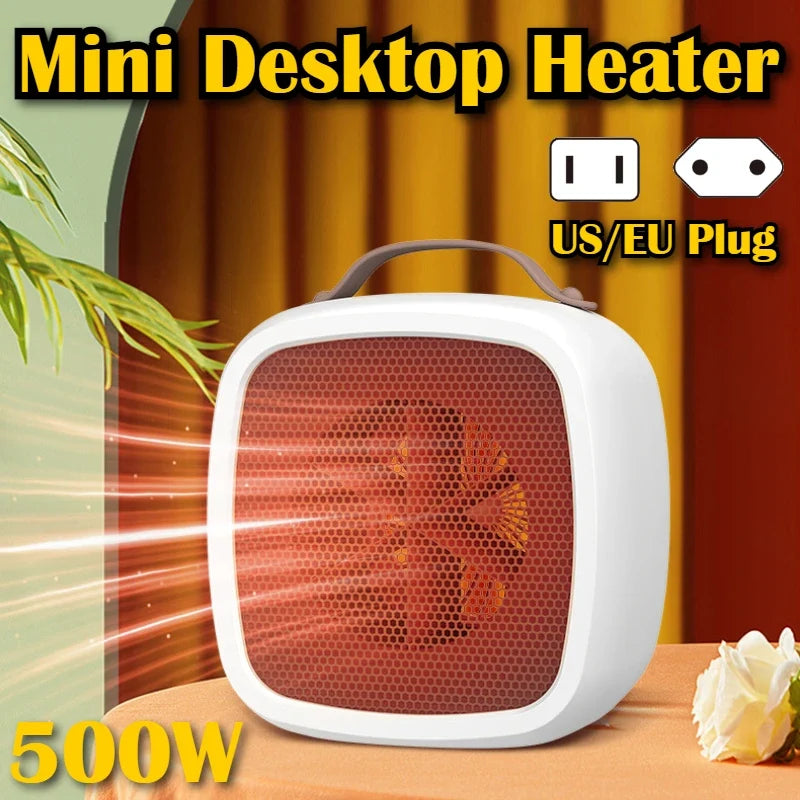 Portable 500W PTC Ceramic Mini Heater Quiet Fast Heating Warm Air Warmer Fan for Home Indoor Office Winter