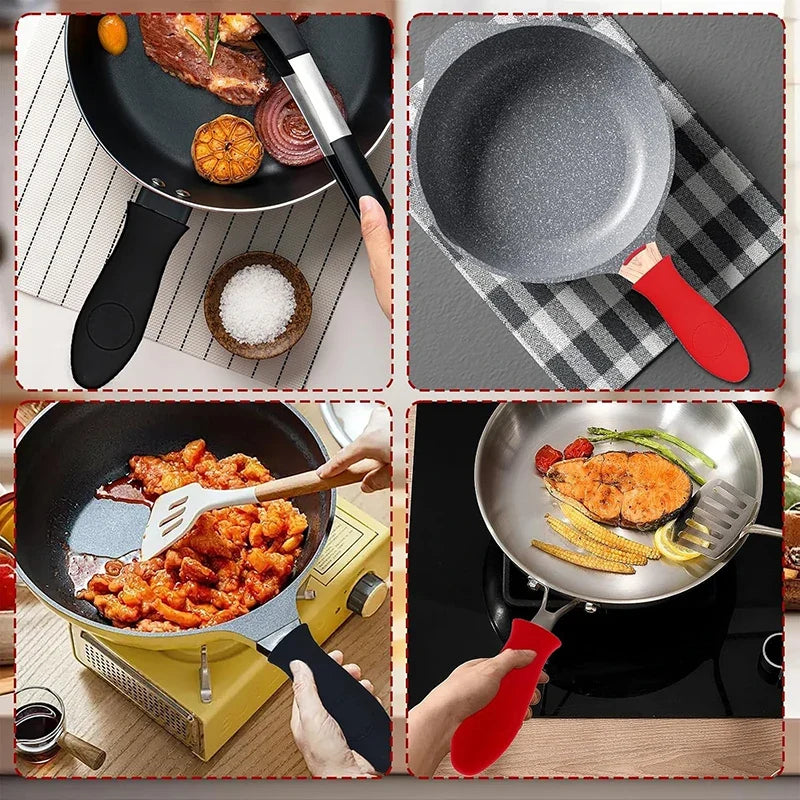 2Pcs Silicone Hot Handle Holder Pan Handle Cover Pan Handle Sleeves Heat Protector Resistant Saucepan Handle Covers For Skillets