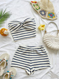 Striped Knit 2-Piece Set, Twist-Front Bandeau Top + Shorts