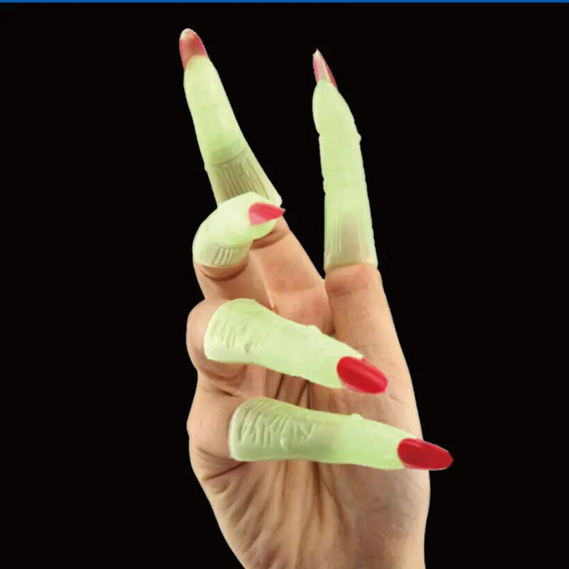10Pcs Witch Fingers Nail Set Glow in the Dark Monster Fake Fingers Nail Trick Props for Halloween Costume Decoration