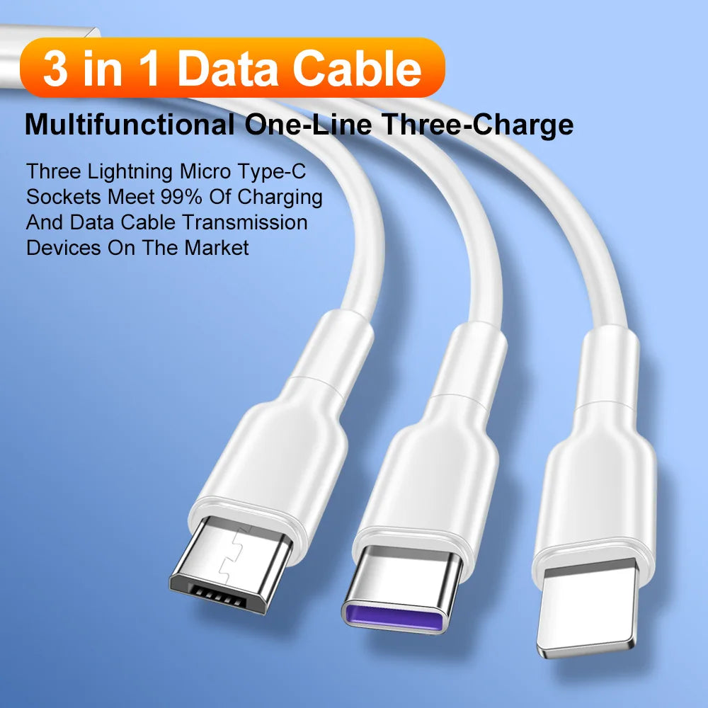 3in1 Cable 45W USB Charger Fast Charge QC 3.0 Wall Charging For iPhone 14 13 Samsung Xiaomi Mobile EU US Plug Adapter Travel