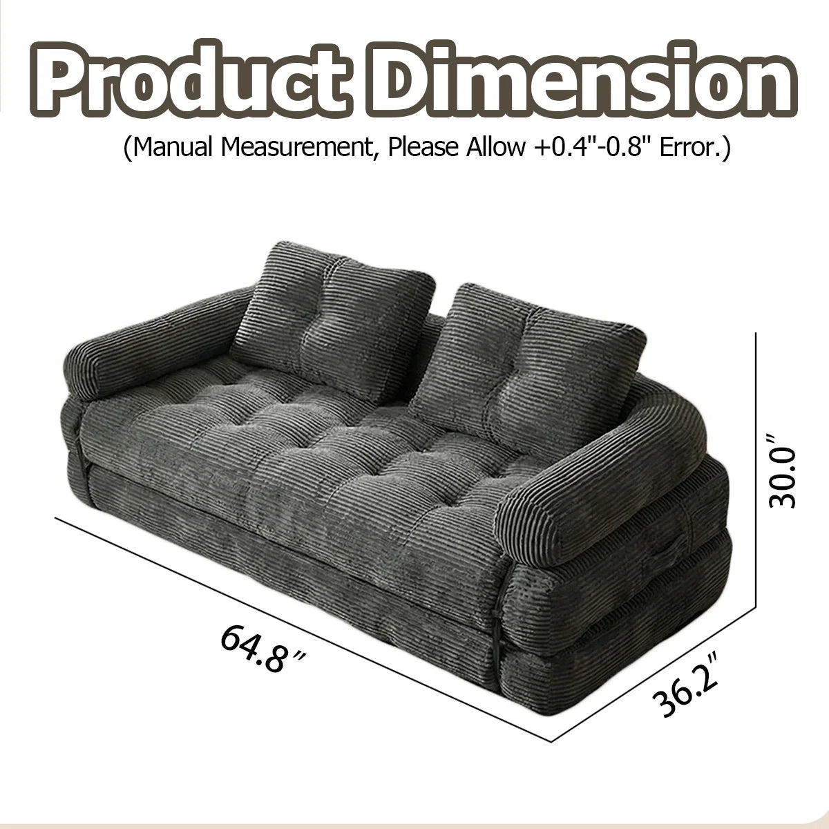 Modern Convertible Sofa Bed, 2-Seater Vacuum Packed Compressed Couch, Soft Memory Foam Floor Sofa for Small Space Living Room