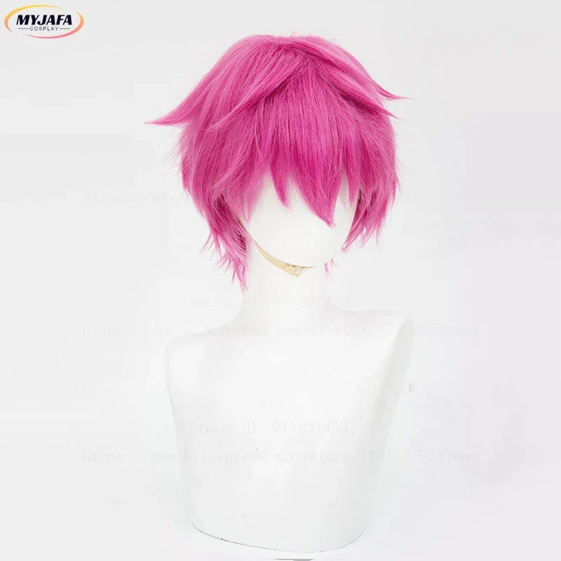 High Quality Saiki Kusuo Cosplay Wig Rose Pink Short Heat Resistant Synthetic Hair Anime Role Play Wigs + Wig Cap