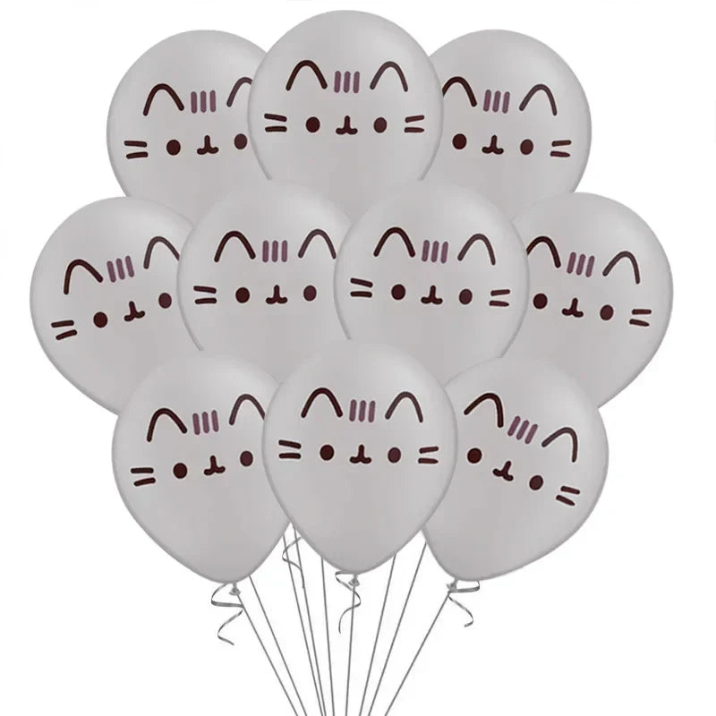 10pcs/lot 12inch Cartoon Japan Anime Pusheen Latex Balloons Animals Pet Grey Tiffany Blue Cat Ballons Birthday Decor Kids Toy