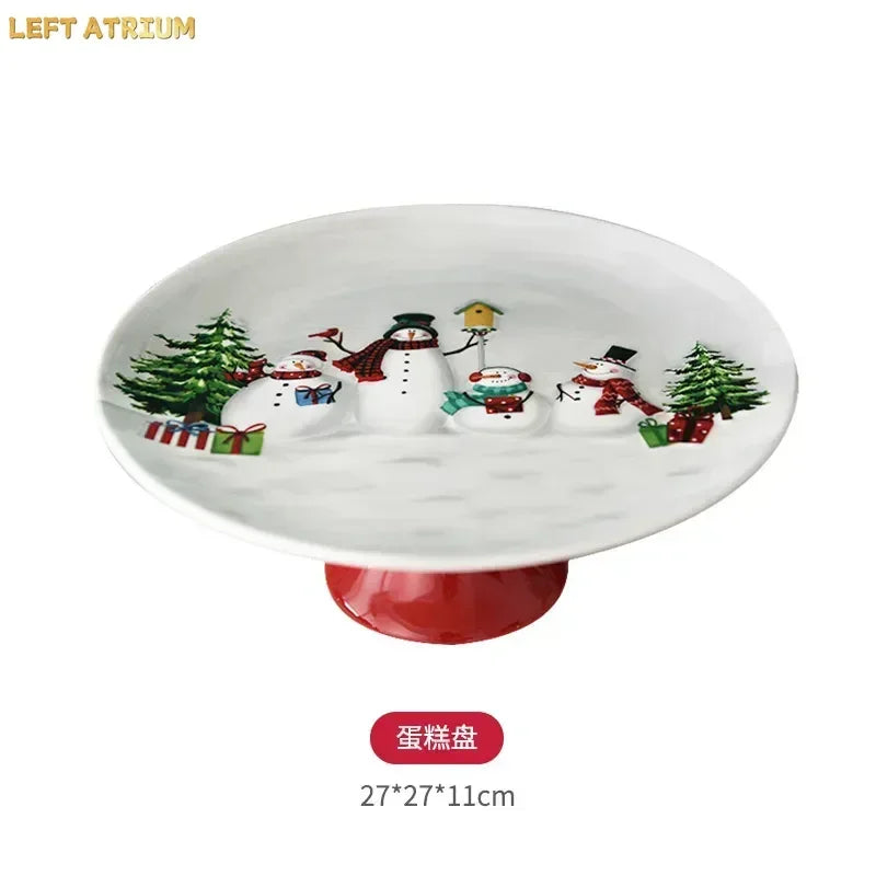Nordic creative Christmas Snowman bowl plate cutlery set Western ceramic dinner plates Home rice salad bowl cup Christmas gift
