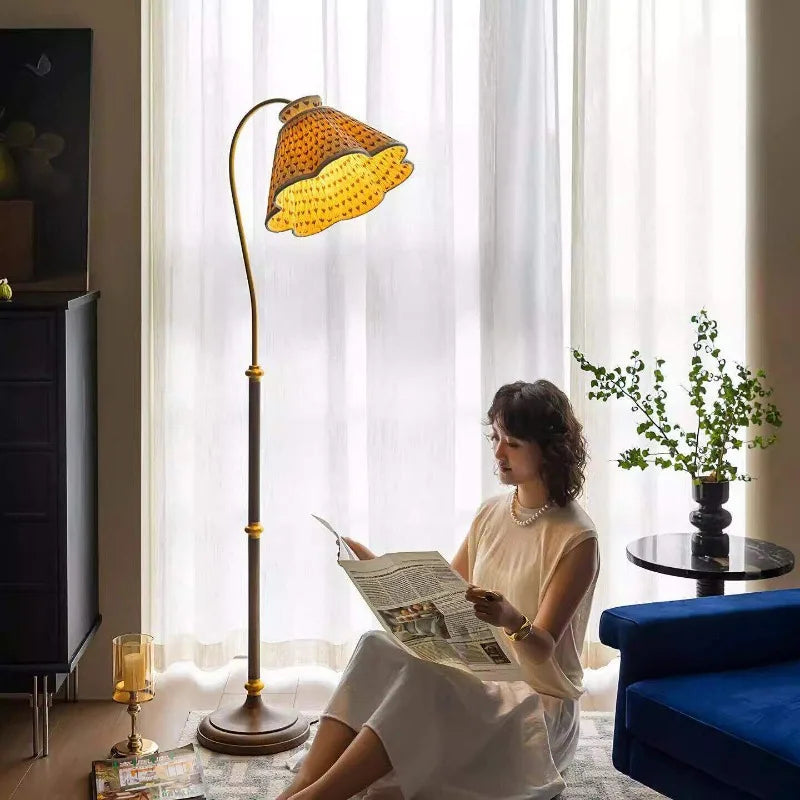 French retro fishing floor lamp living room sofa next to bedroom study American medieval atmosphere desk lamp