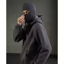 Men's Balaclava Zip Hoodie, Winter Warm Face Mask Hooded Jacket