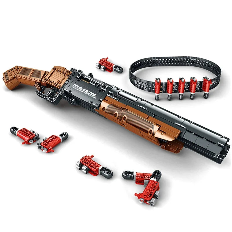 1006PCS Double Barrel Shotgun Weapon Model Building Blocks Military Classic Gun With Bullet Belt Bricks Toy Kids Christmas Gifts