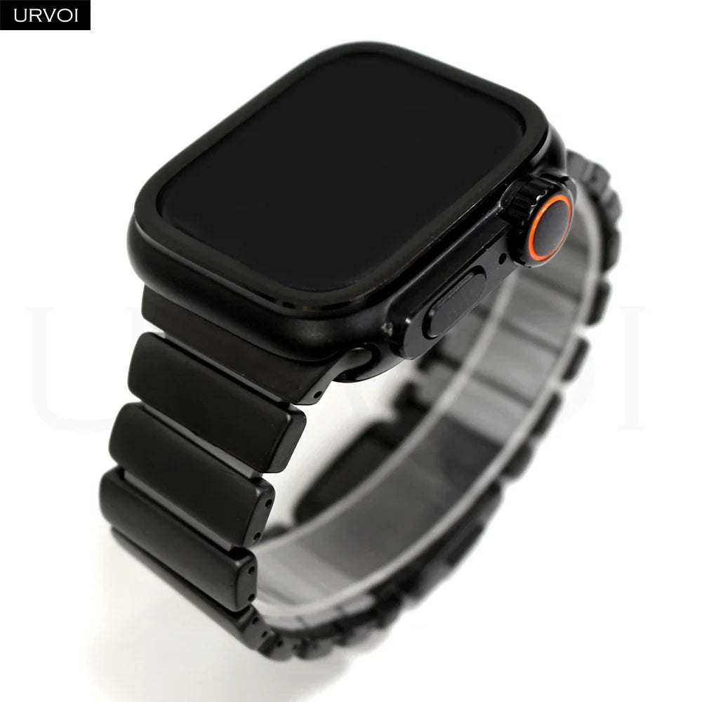 URVOI Stratos Band for Apple Watch Ultra 3 2 Series 11 10 9 8 SE3 Titanium Silicone Strap Magnet Clasp Bracelet DLC Coating 49mm