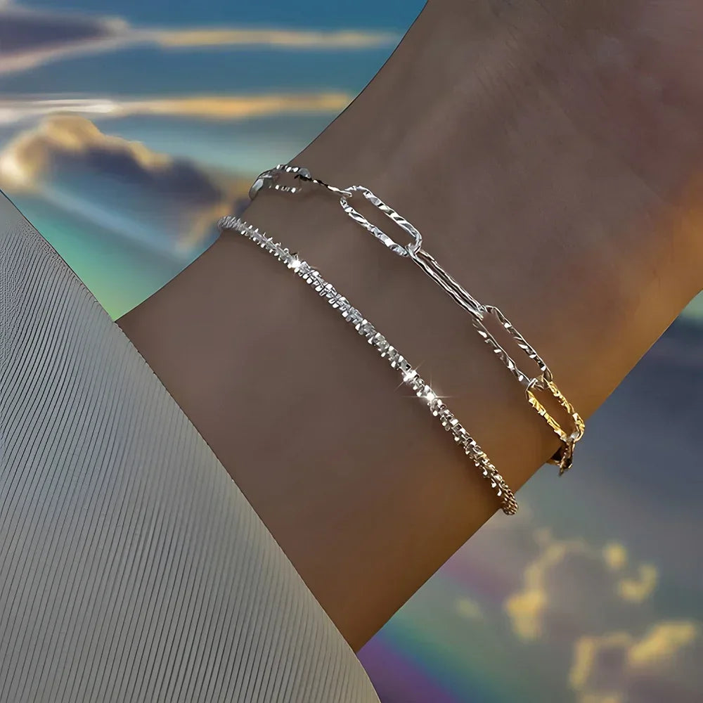 6Pcs 925 Sterling Silver Rhinestone Bracelets for Women Girls Luxury Korean Sparkling Starry Sky Charm Bracelets Party Jewelry
