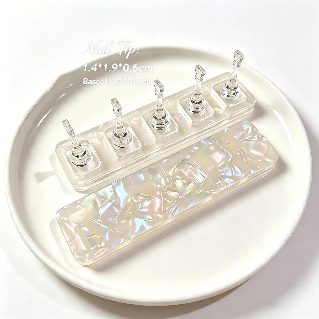 Iridescent Acetate Nail Practice Stand Non-Magnetic Clear Nail Tip Holders for Manicure Swatch & Press On Nails Making