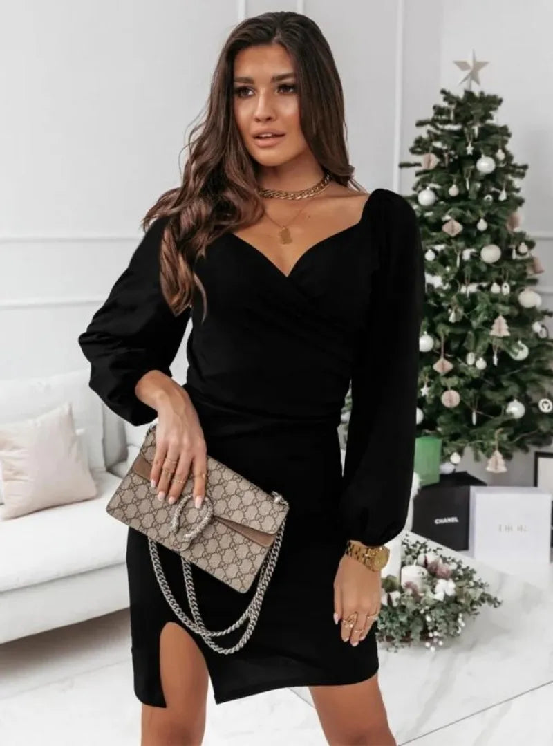 Women's V-Neck Dress – Autumn/Winter Fashion Commuter Style