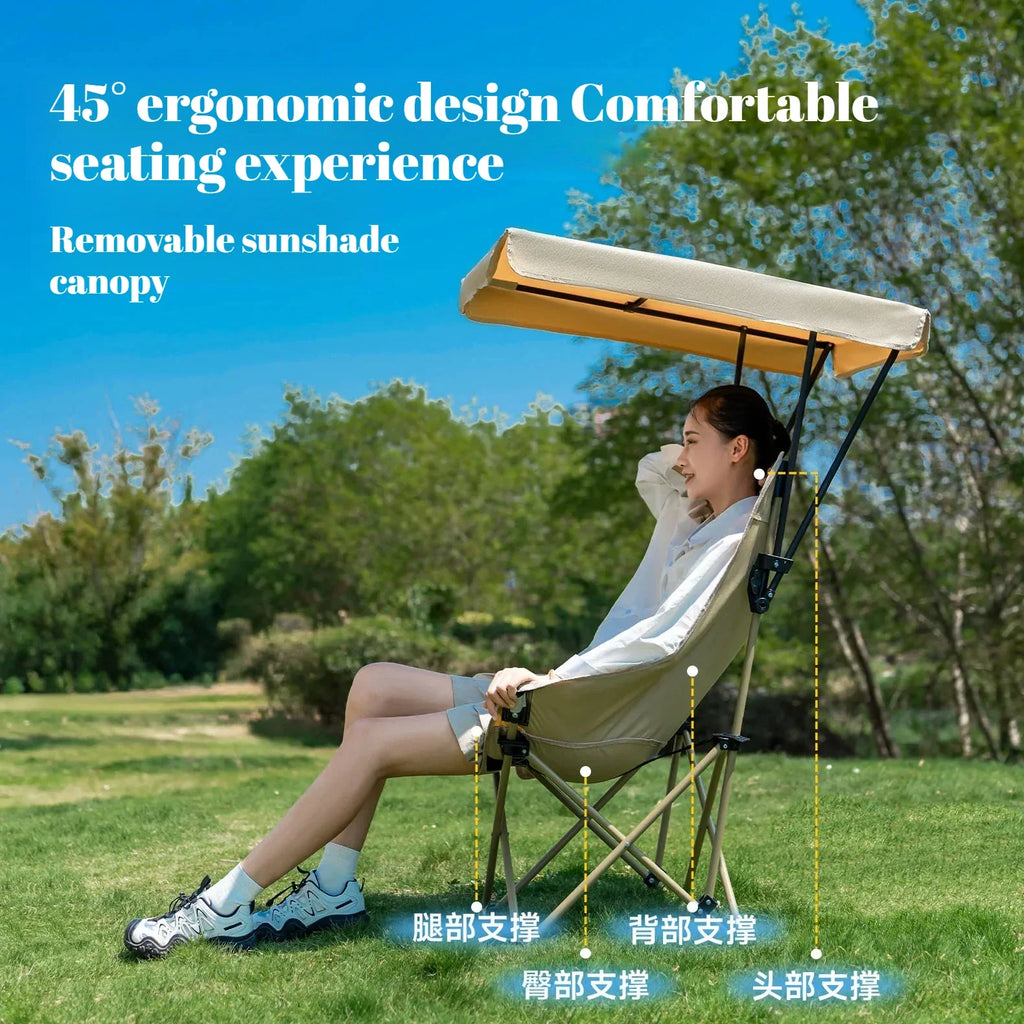 Moon Folding Chair with Canopy High Back Sun Shade Umbrella Portable Outdoor Camping Beach Fishing Chair