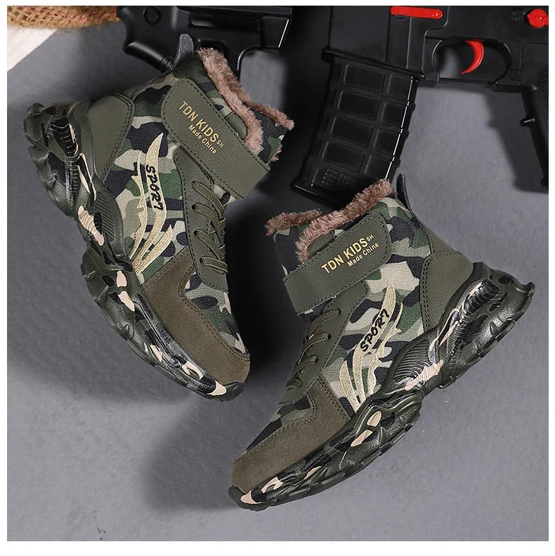 Kids Winter Snow Boots, Plush Camouflage, Warm Anti-Slip