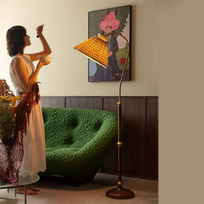French retro fishing floor lamp living room sofa next to bedroom study American medieval atmosphere desk lamp