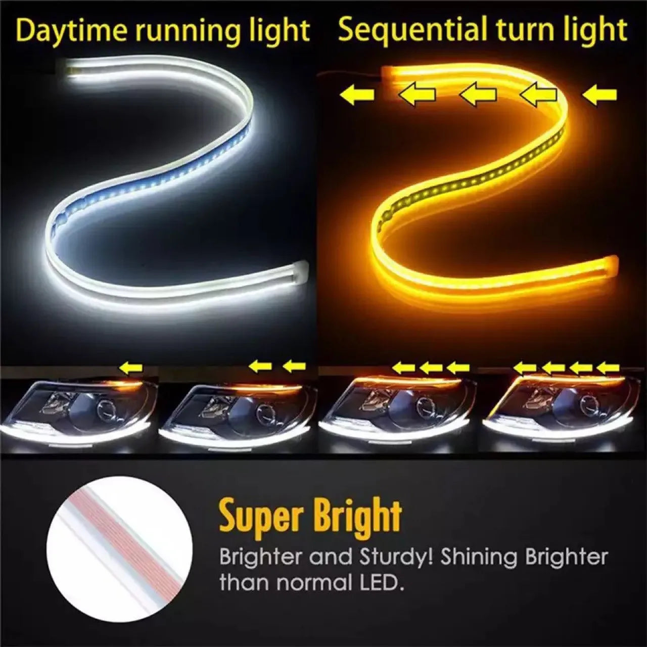 1Pc LED DRL Car Running Light Flexible Waterproof Strip Auto Headlights White Turn Signal Brake Flow Lights Car Styling 12V
