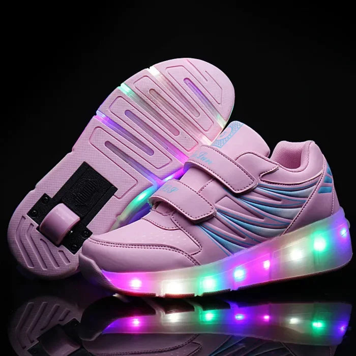 Children LED Flashing Luminous Double Wheels Roller Skating Shoes Boys Girls Glowing Roller Skates Sneakers Male Female Adult