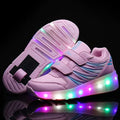 Children LED Flashing Luminous Double Wheels Roller Skating Shoes Boys Girls Glowing Roller Skates Sneakers Male Female Adult