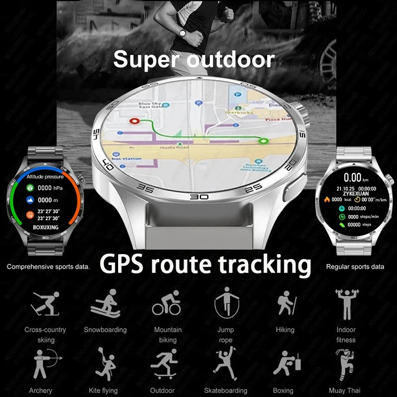 BOXUXING New Watch 5 Pro GPS NFC Men 100+sport Smart Watch AMOLED Screen Heart rate Bluetooth Call IP67Waterproof Man Smartwatch