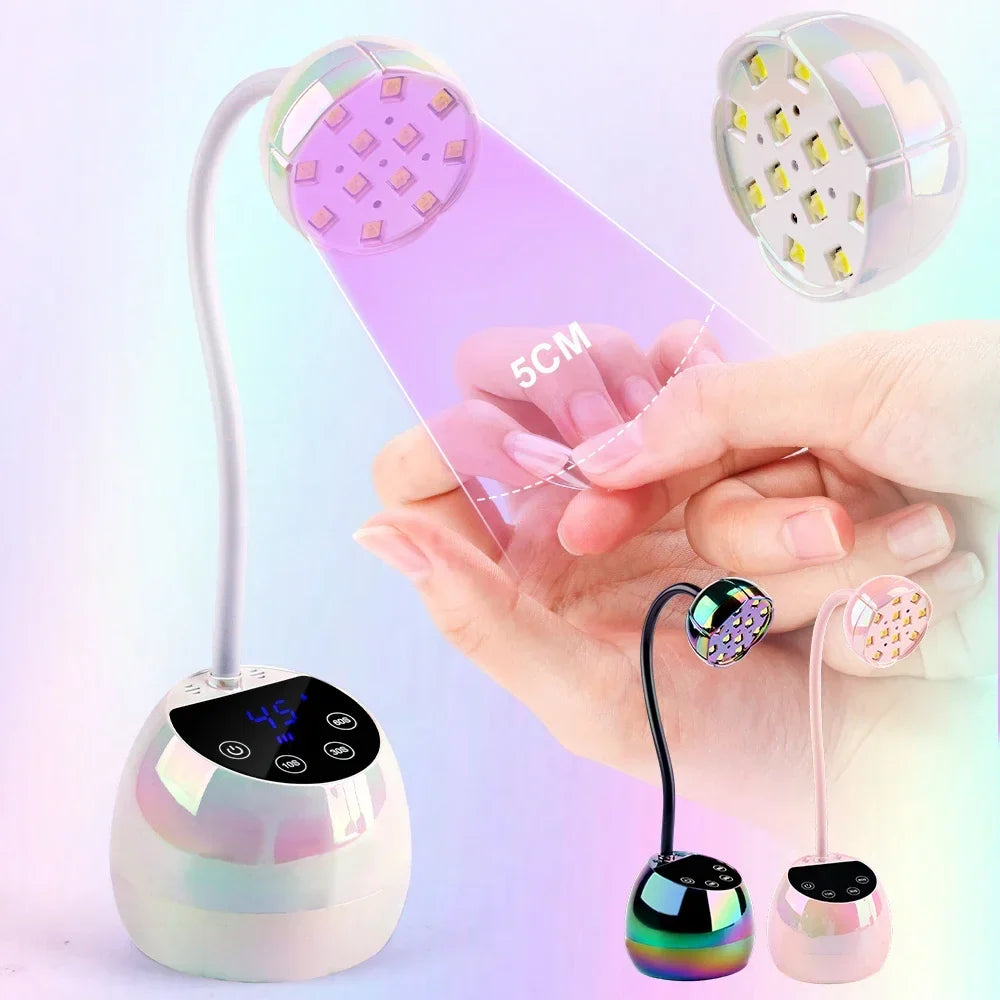 UV LED Nail Lamp, Cordless Gel X Nail Lamp Flash Cure, Auto Sensor Gooseneck Portable USB Gel Nail Dryer U V Light with 4 Timers