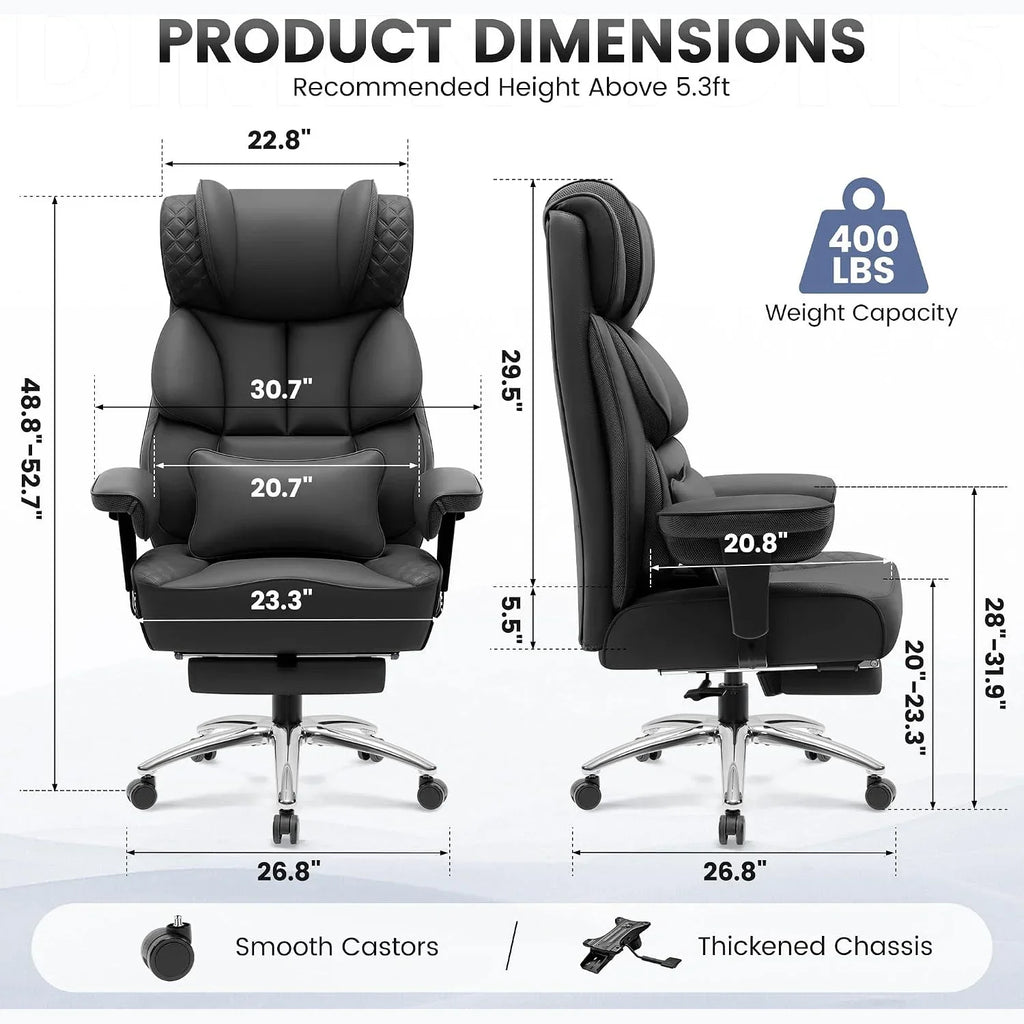 Office Desk Chair, Big and Tall Leather Gaming Chair with Footrest, Ergonomic Comfy Executive High-Back Reclining Computer