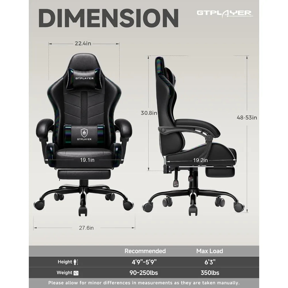 Gaming Chair for Adults, Computer Chair with Footrest, Black