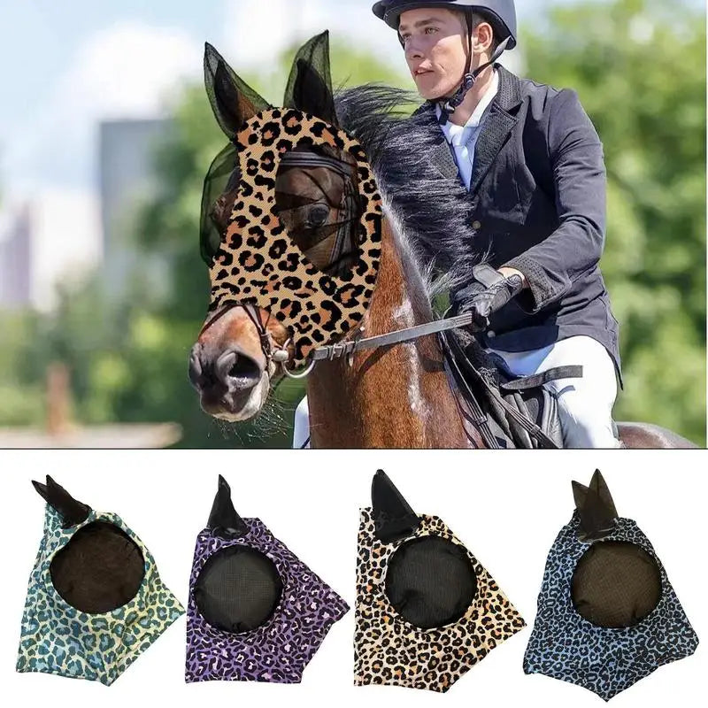 Horse Fly Face Cover Leopard Print Pattern Equestrian Supplies Comfortable Breathable Anti-Mosquitoes Cover Horse Care Product