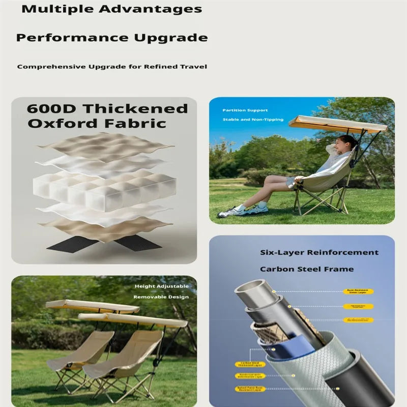Foldable Moon Chair with Umbrella High Back Shade Portable Beach Camping Outdoor Chair