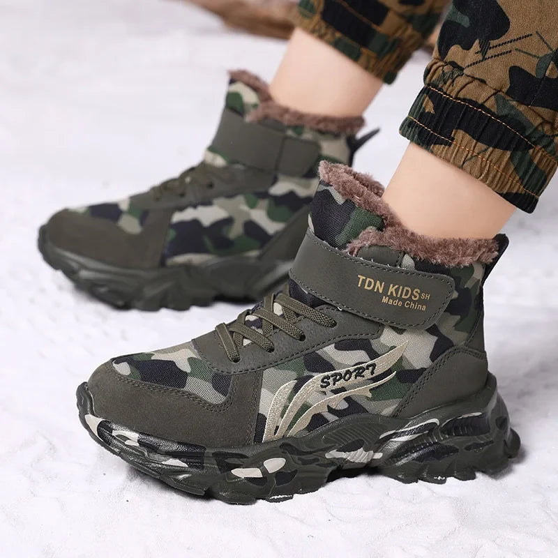 Kids Winter Snow Boots, Plush Camouflage, Warm Anti-Slip