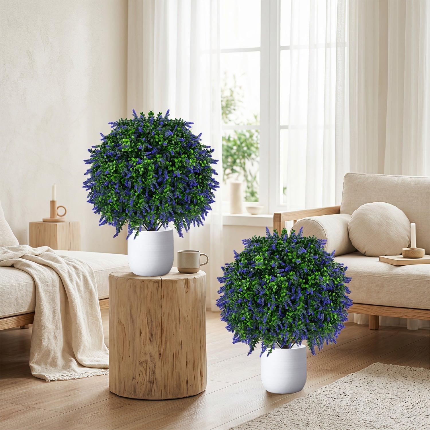 Artificial Lavender Topiary Ball Trees 22 Inch Set of 2