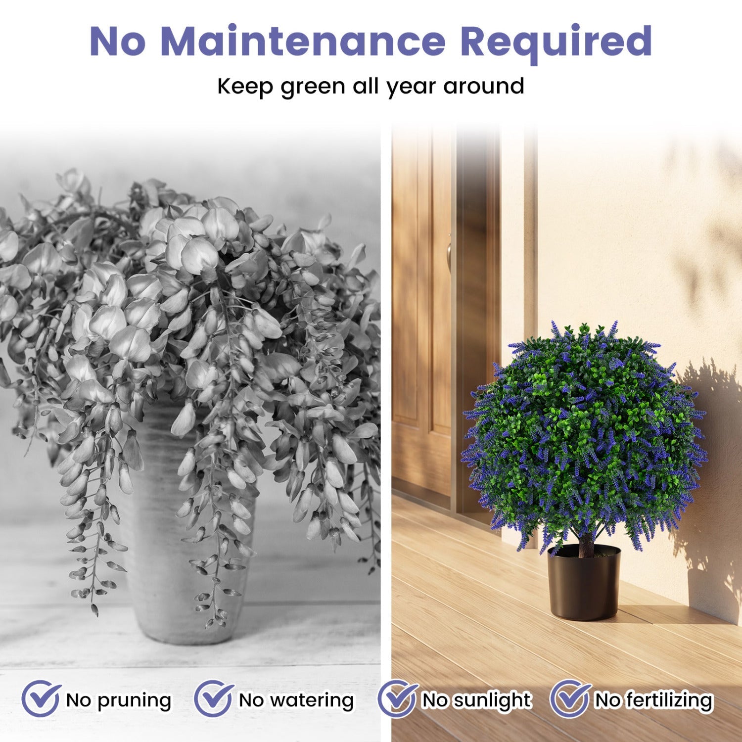 Artificial Lavender Topiary Ball Trees 22 Inch Set of 2