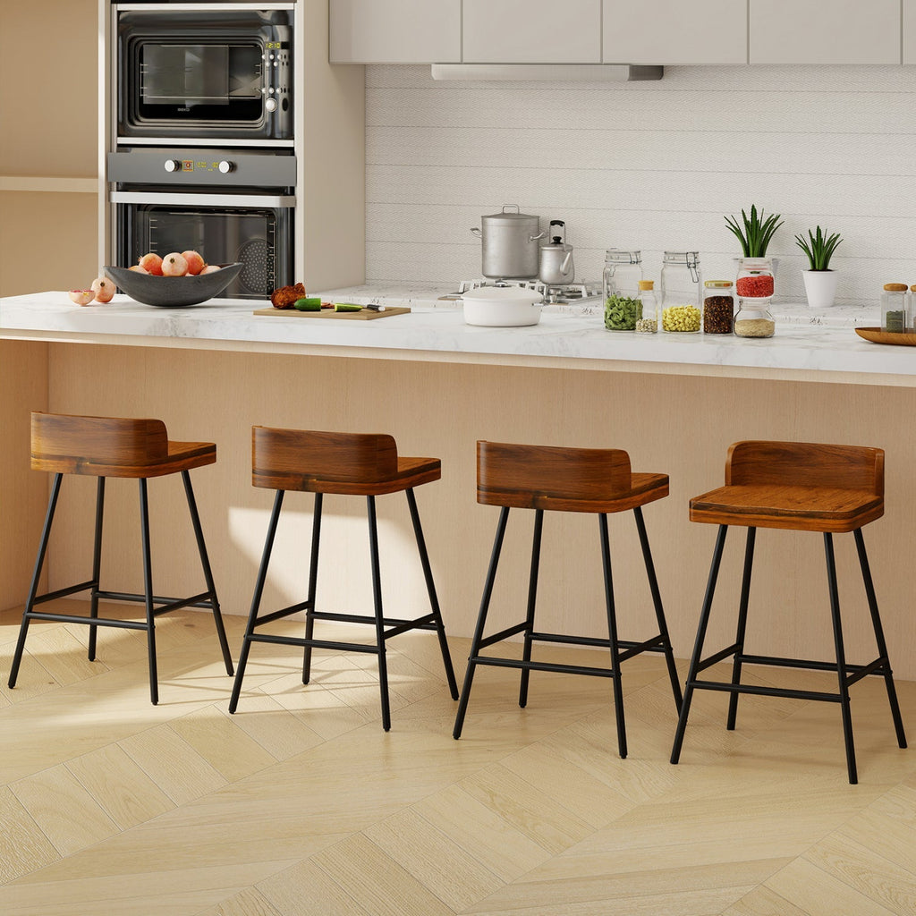 24" Industrial Bar Stool with Low Back - Set of 4