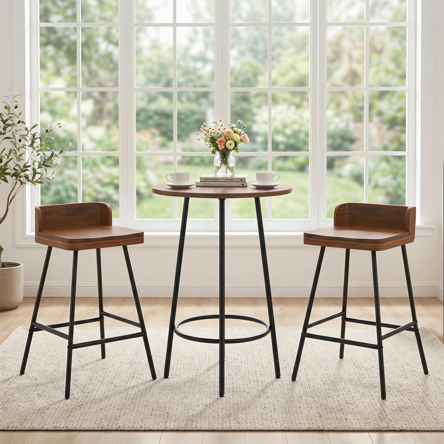 24" Industrial Bar Stool with Low Back - Set of 4