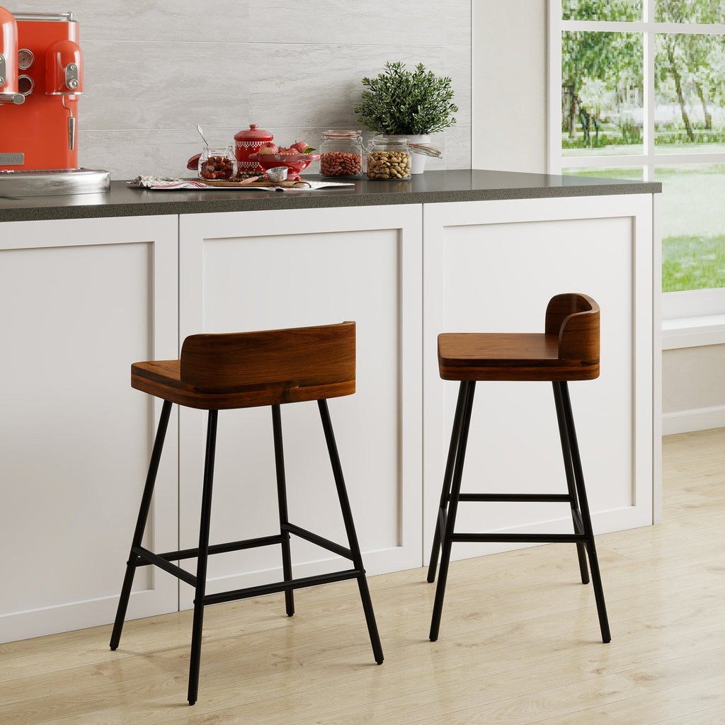 24" Industrial Bar Stool with Low Back - Set of 4
