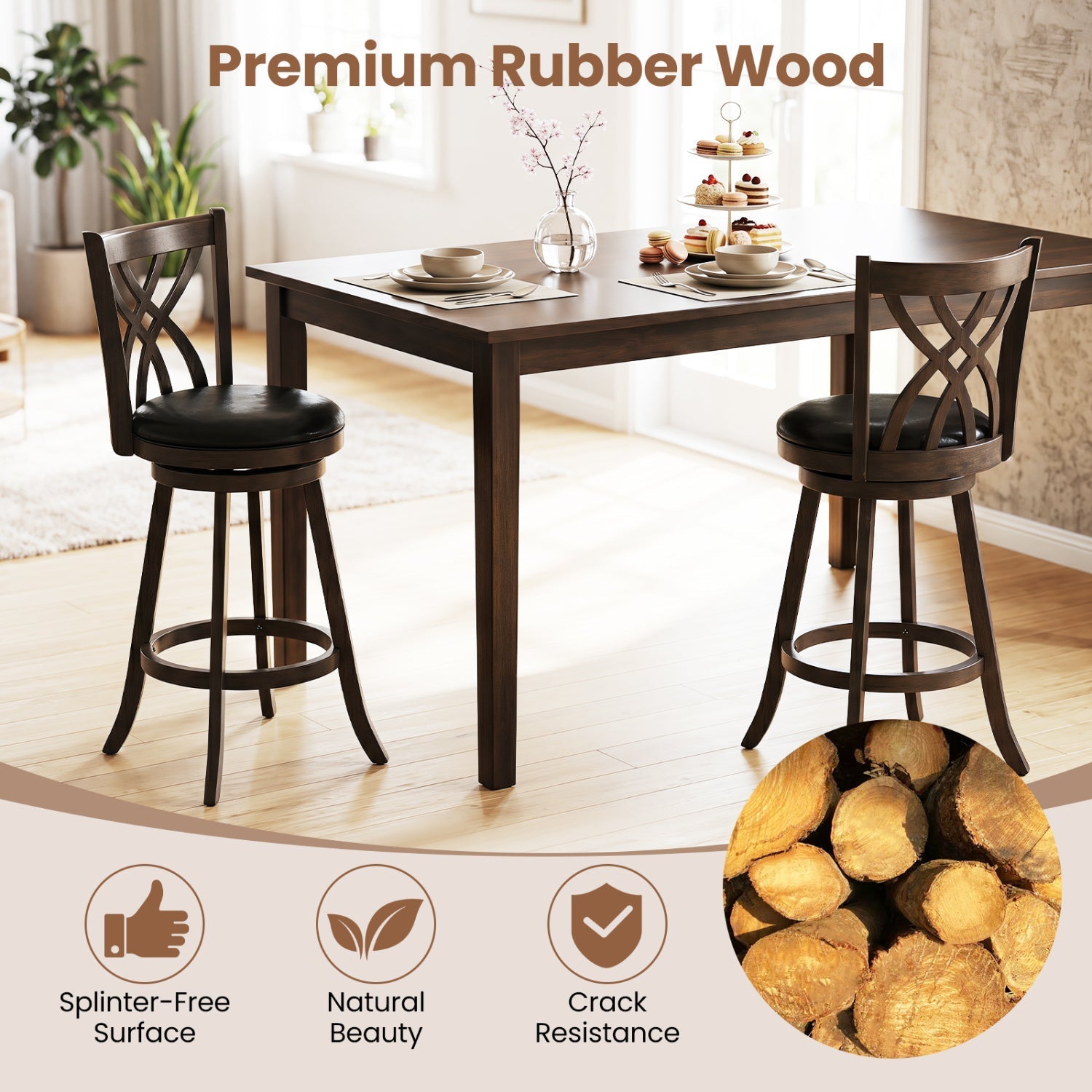 Counter Height Bar Stools Set of 4 with Swivel Seat