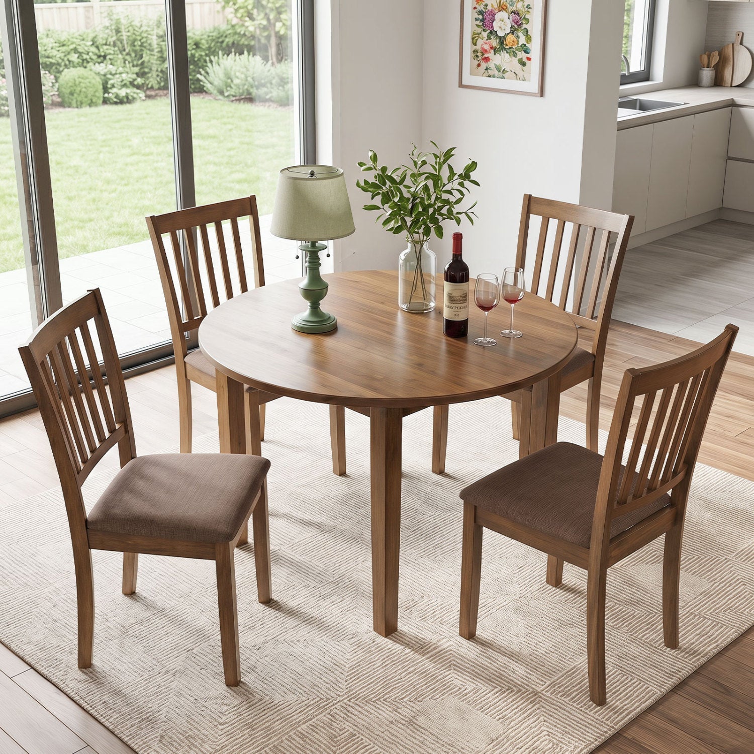 Upholstered Dining Chairs Set of 4 with Rubber Wood Frame