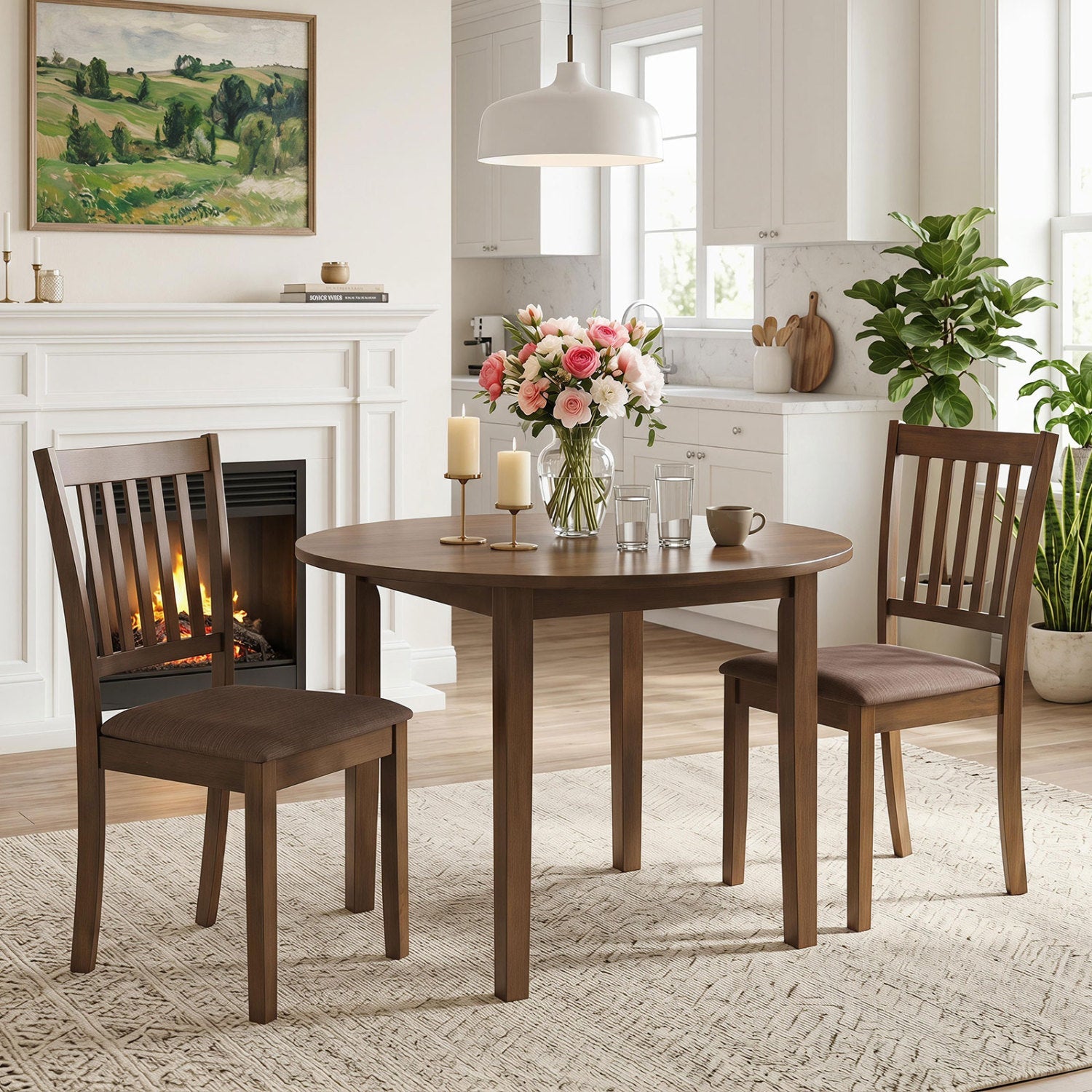 Upholstered Dining Chairs Set of 4 with Rubber Wood Frame