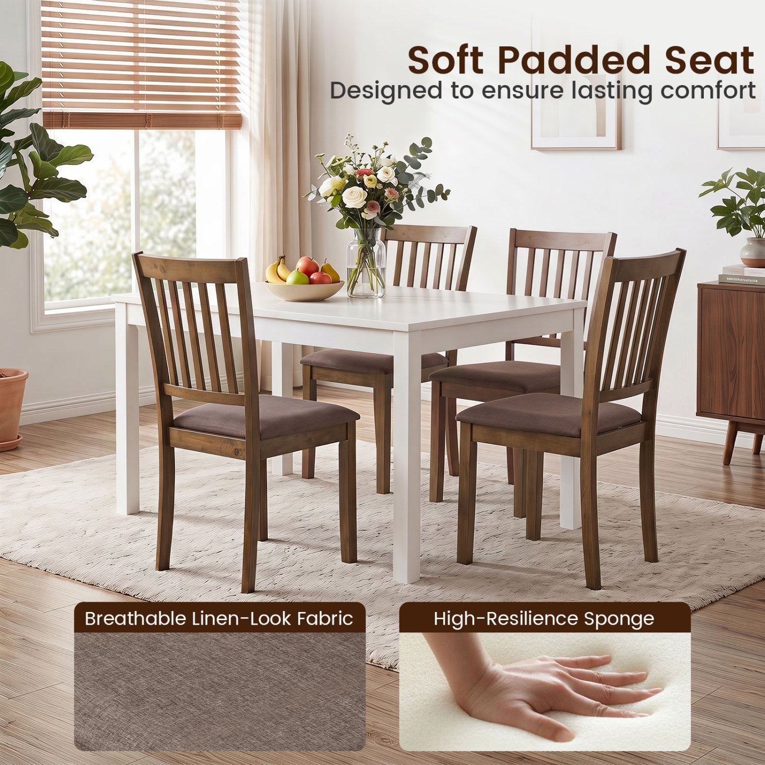 Upholstered Dining Chairs Set of 4 with Rubber Wood Frame