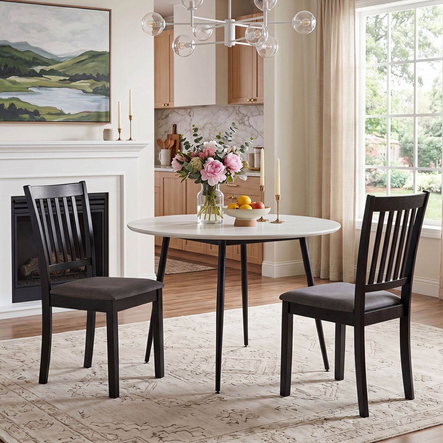 Upholstered Dining Chairs Set of 4 with Rubber Wood Frame
