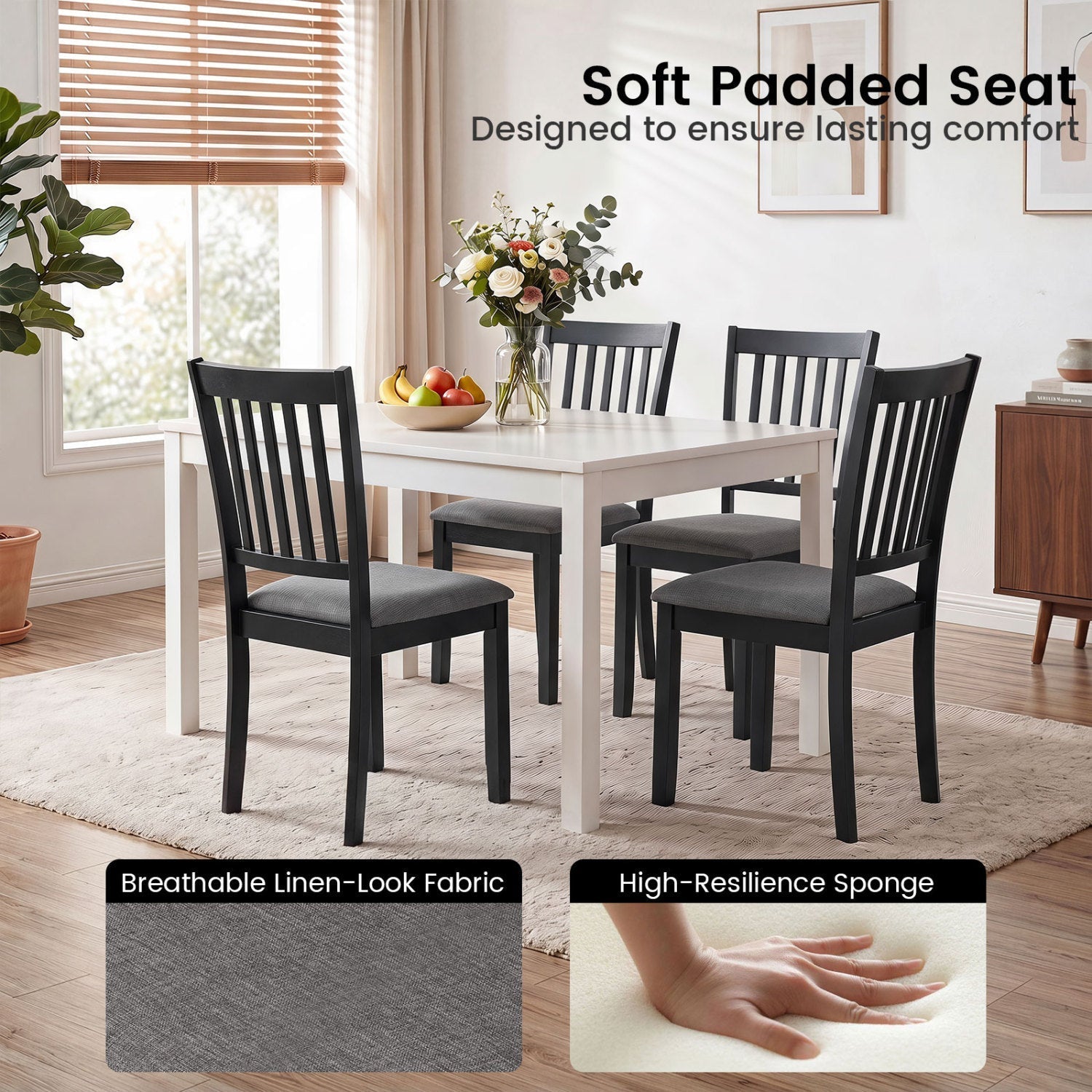Upholstered Dining Chairs Set of 4 with Rubber Wood Frame