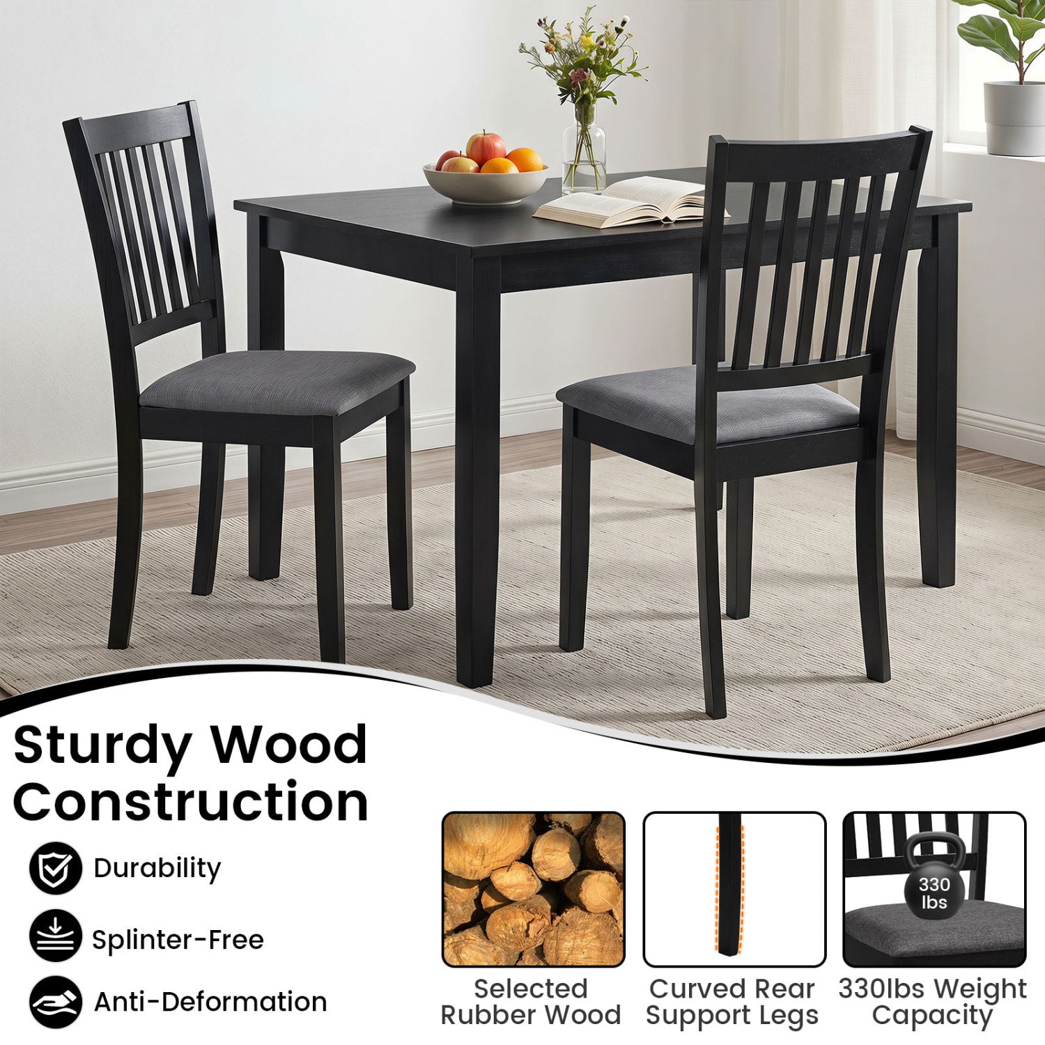 Upholstered Dining Chairs Set of 4 with Rubber Wood Frame