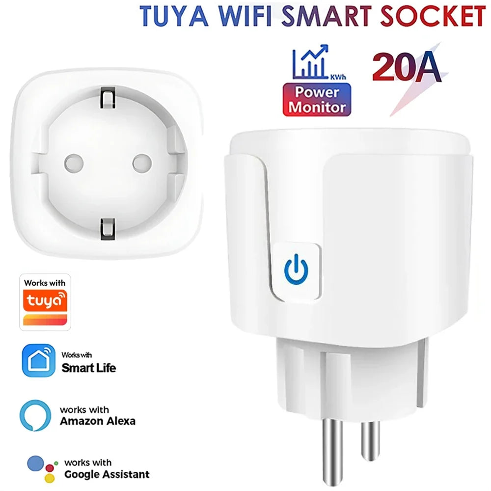 Smart Plug WiFi Socket EU 16A/20A With Power Monitor Timing Works with Tuya Smart Life App Voice Control