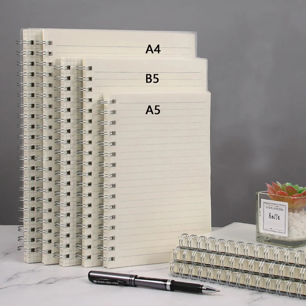 1 Pcs Thick Student Notebook, Minimalist Ledger, Horizontal A5/B5/A4 Notebook, A Total of 80 Sheets (Including Ledger Stickers)